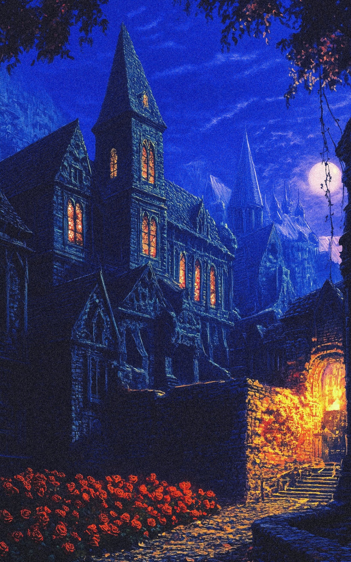 Gothic mansion at night
